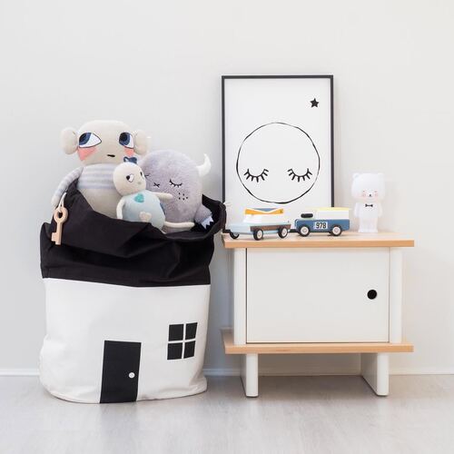 INS Style Small House Children's Clothing and Blanket Storage Bag, Pure Cotton Canvas Strap Pouch, Children's Room Decoration Storage Bag