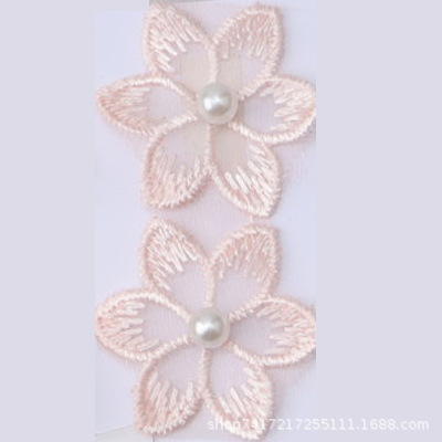 En stock 3,3 cm de una sola capa de flores bordadas de seis pétalos de flores orden perla encaje de organza de encaje ropa de falda de DIY