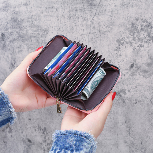 2020 New Solid Color Lychee Pattern Organ Card Bag Women's ID Card Bag Card Card Holder Coin Purse All-in-One Bag