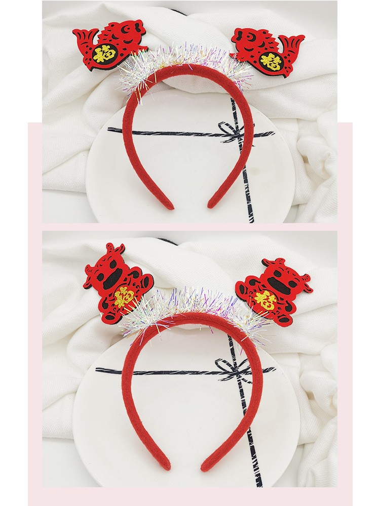 New Year's festive velvet retro headband creative and personalized props Funny headwear company event Cute plush headband detail image 8