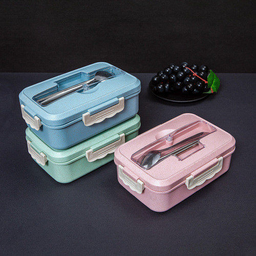 Food grade wheat straw insulated lunch box cutlery set portable lunch box sealed lunch box student lunch box
