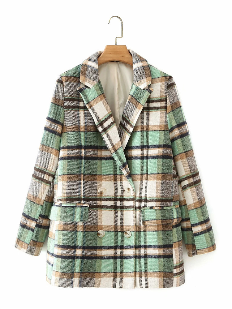 leisure color check double-breasted plaid suit jacket  NSLD15575