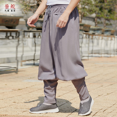 弘通專注品質 僧褲 免綁腿褲男夏季薄款女亞麻寬松小腳春秋收口褲