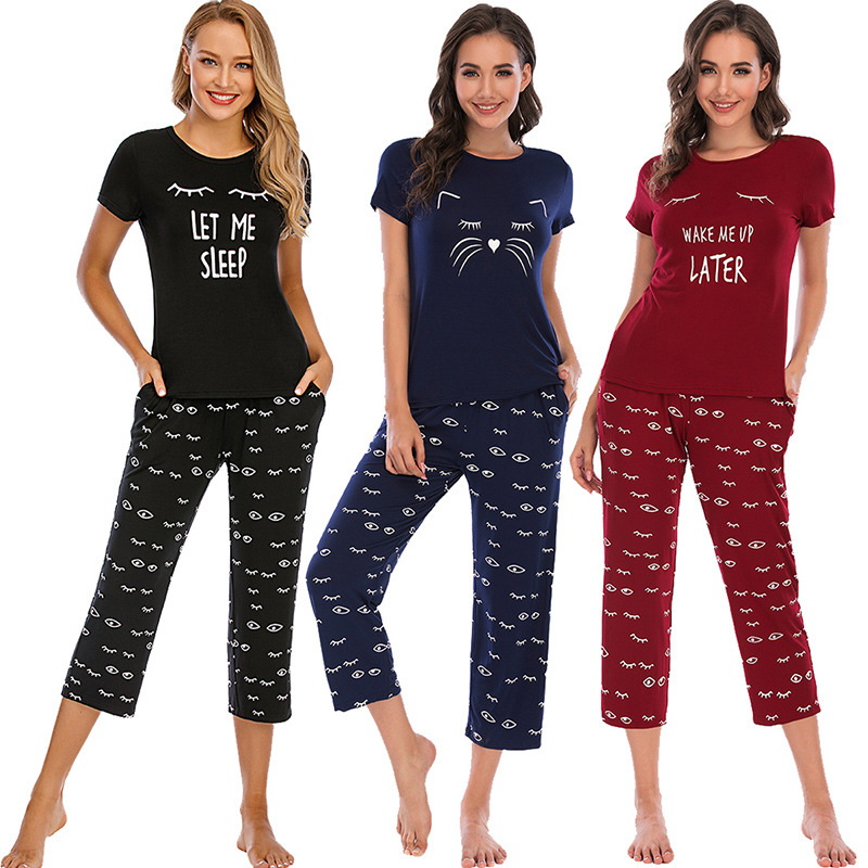 Printed women's pajamas, short-sleeved c...