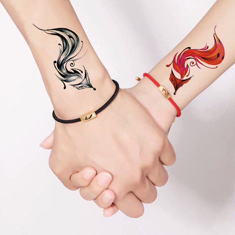 Couple's nine-tail tattoo stickers men's and women's realistic sexy scar covering Internet celebrity men's and women's same style Fox chest stickers