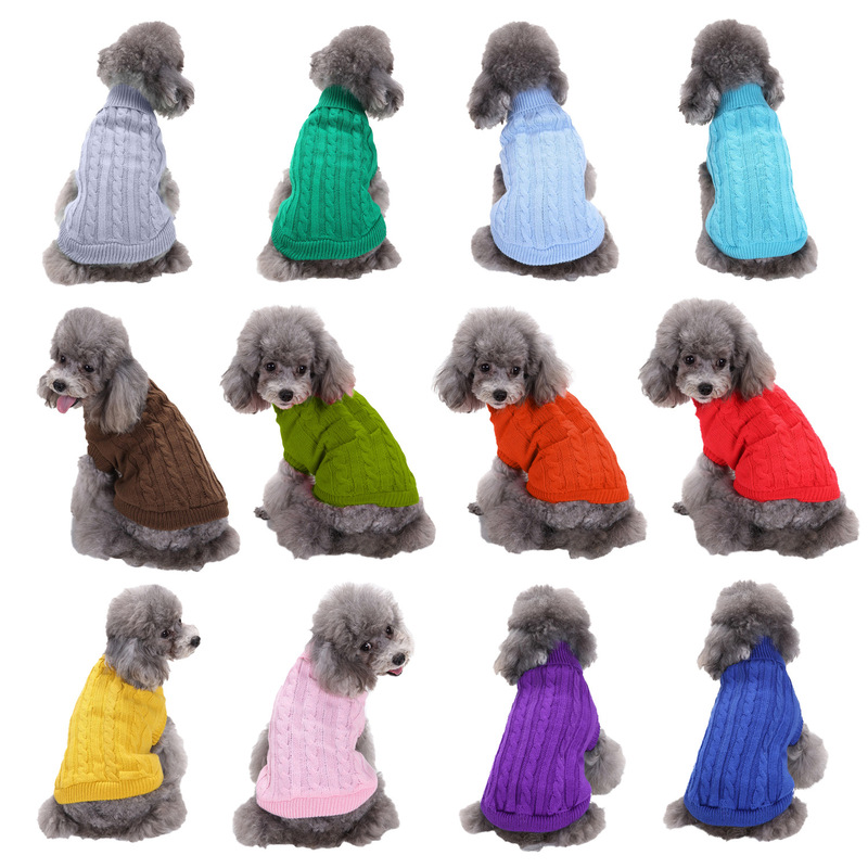Pet supplies dog clothing solid color twisted high collar pet dog sweater dog clothes autumn and winter wholesale