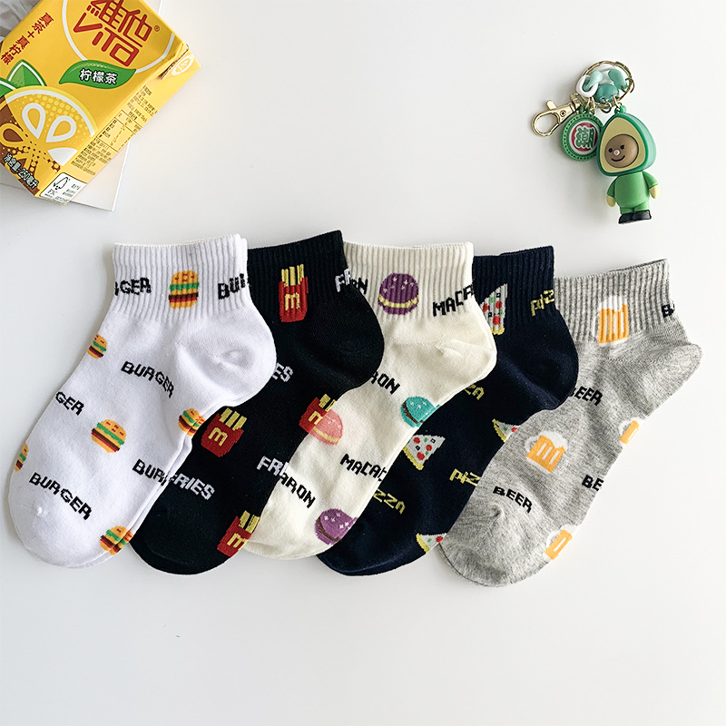 Socks, Short Socks, Hamburger, Fries, Cartoon Short Socks, Women's Socks, Letter Socks, Liaoyuan Summer Trendy Cartoon Pattern Versatile