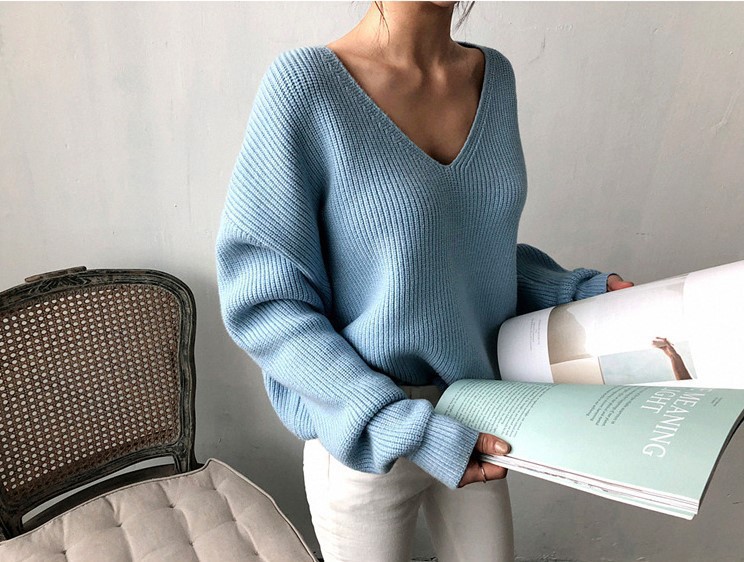 Suéter de Punto para Mujer, Otoño/Invierno 2025, Nuevo, para Comercio Exterior, Superventas en Amazon, Cuello en V, Hombros Descubiertos, Color Sólido image 9