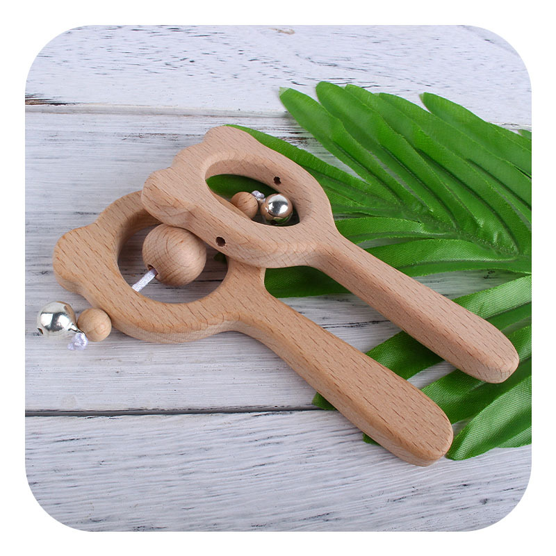 Nuevo dibujos animados de haya búho oso marrón mano palo juguete mordedor bebé DIY sonajero juguete mordedor palo Accesorios