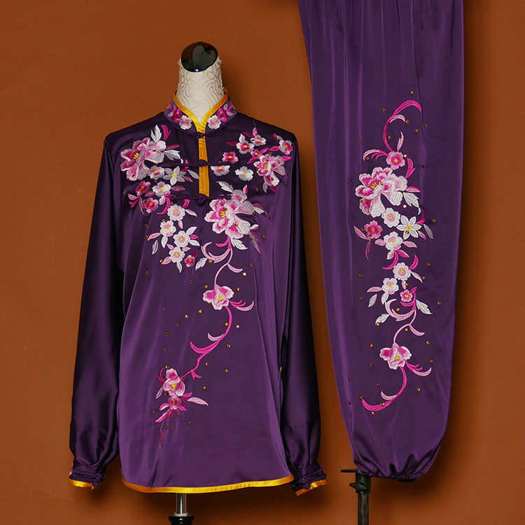 Tai chi clothing chinese kung fu uniforms Women purple embroidery Training Dress embroidered Wisteria flower Taiquan competition dress