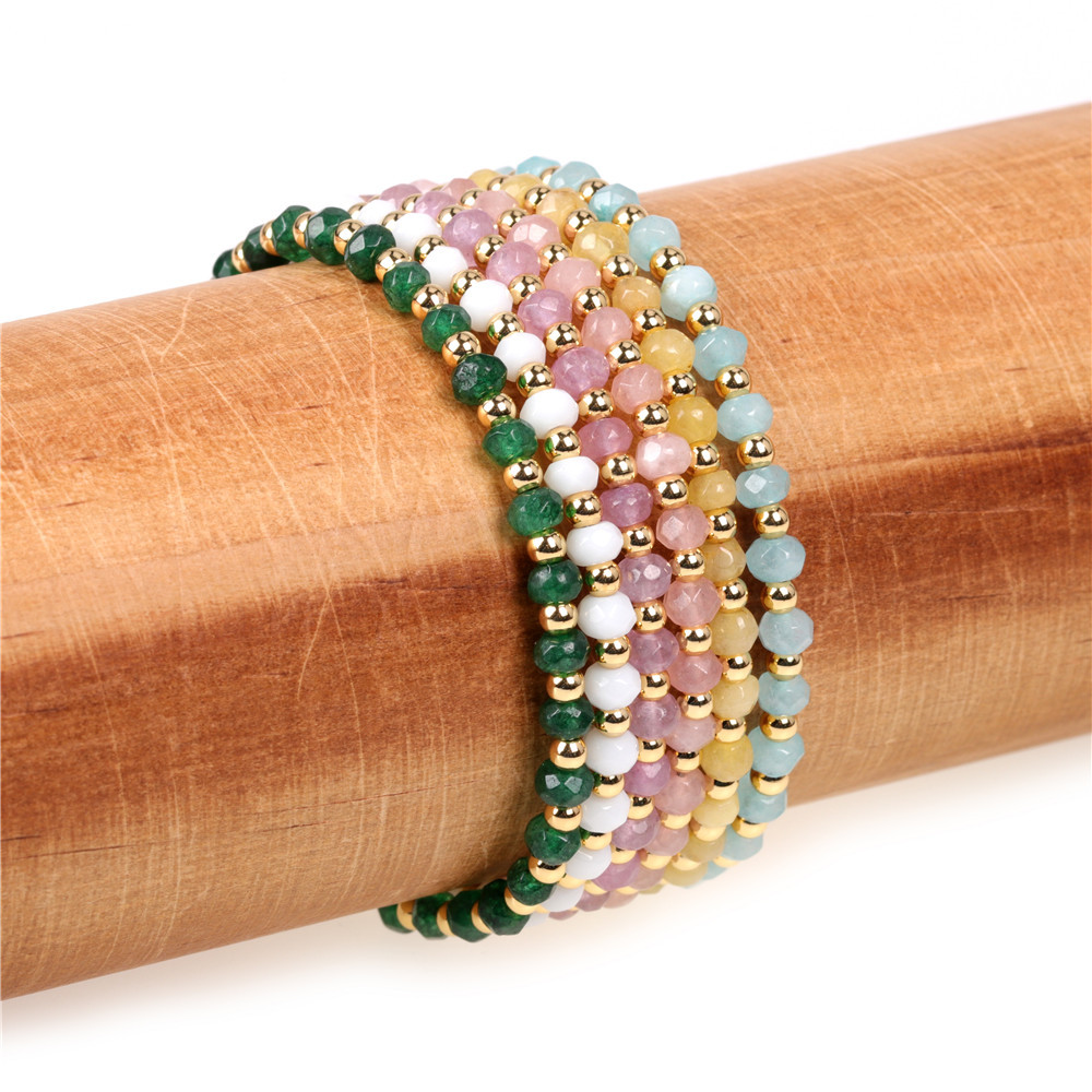 New Fashion Natural Stone Mixed Color Beaded Bracelet Copper Plated True Gold Bracelet Wholesale display picture 2