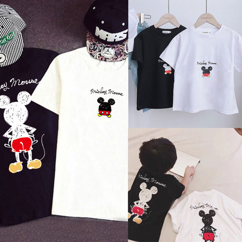  new summer style Mickey Kindergarten parent-child clothing for a family of three, family clothing, cotton short-sleeved T-shirts