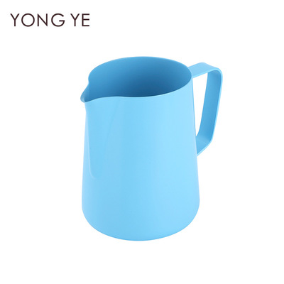 600ml铁氟龙蓝色尖嘴不锈钢拉花杯花式咖啡拉花缸拉花壶咖啡器具|ru