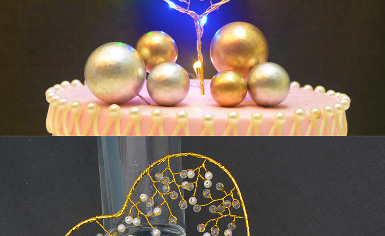 节日用品蛋糕烘焙DIY爱心插卡星星儿童生日插牌 珍珠心型插件甜品情景摆件详情图6