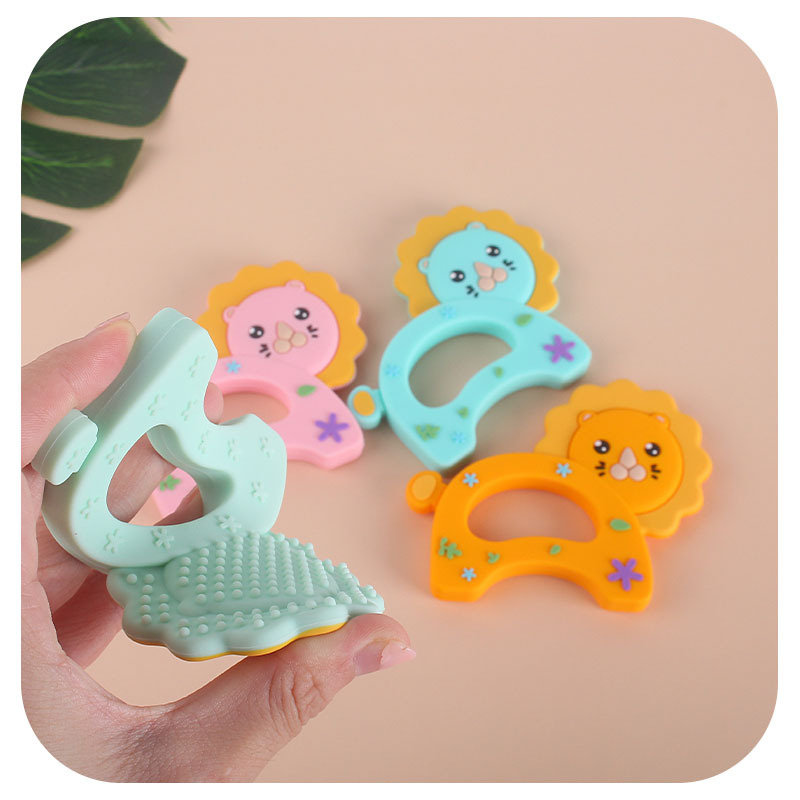 Pequeño León de dibujos animados bebé teether stick de silicona de grado alimenticio bebé juguete molar