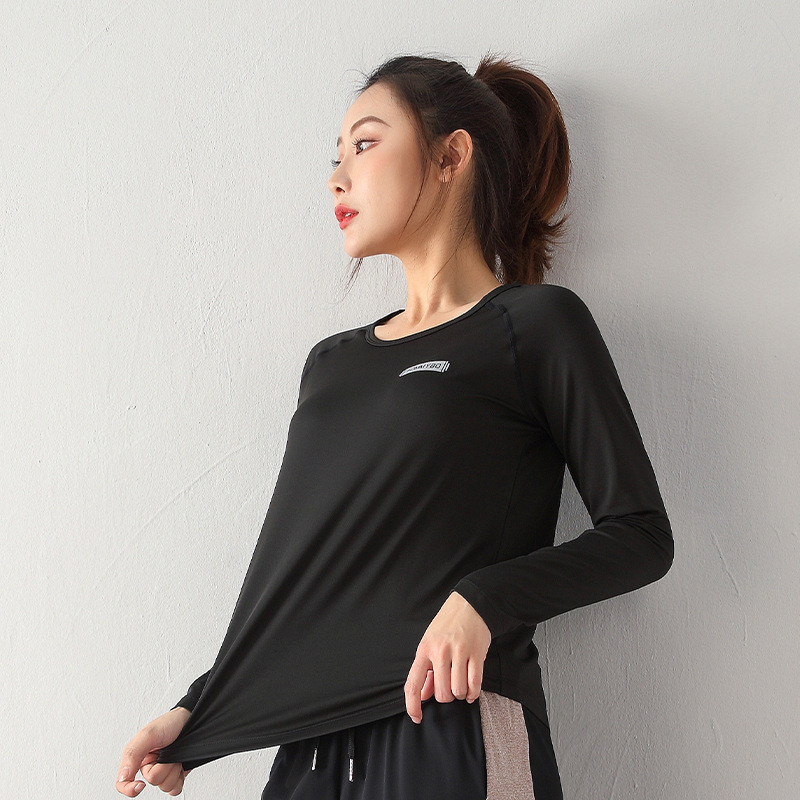 2023 Spring and Autumn New Long-sleeved Sports Running Loose Yoga Fitness Large Size Quick-drying Breathable T-shirt Western Mosquito
