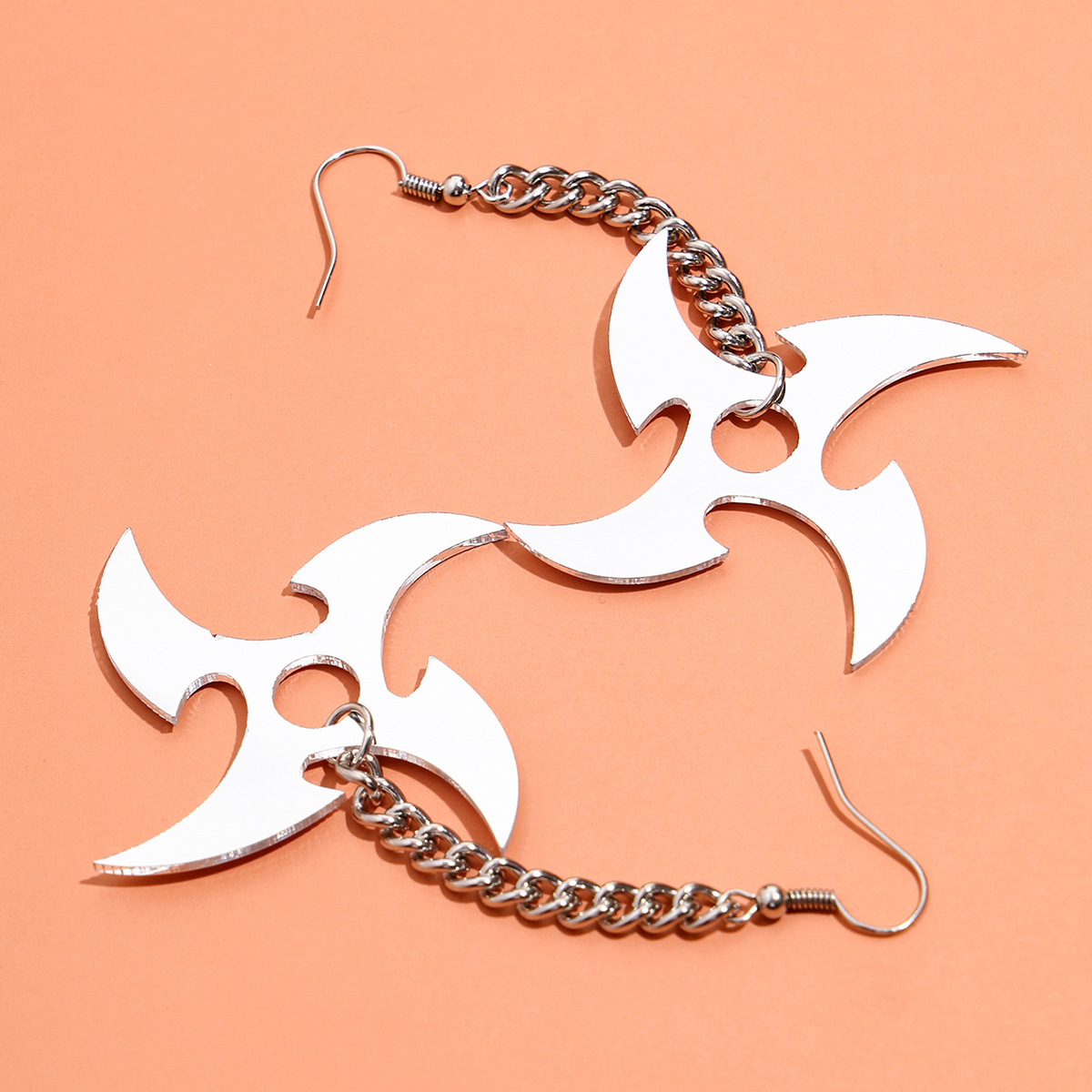 Fashion Exaggerated Punk Style Silver Ear Hook Long Pendant Dart Spinning Windmill Shape Earrings display picture 5