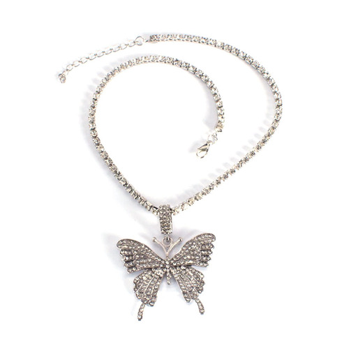 European and American fashion hot selling exaggerated ins fashion punk style Hip-Hop diamond large butterfly necklace women's jewelry wholesale