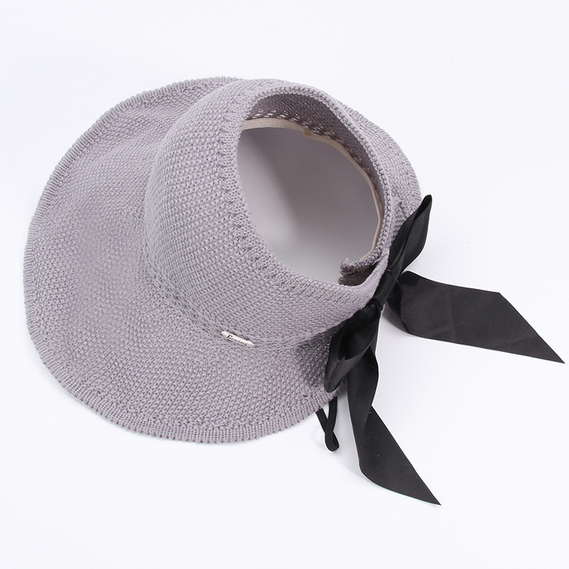 New Knitted Empty Top Hat Summer Shade Bow Big Brim Hat Shade Straw Hat Personality Wild Wholesale Nihaojewelry display picture 3