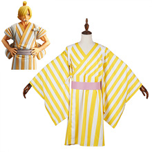 经典日本漫画海贼和之国王山治黄色条纹和服cosplay角色扮演服装