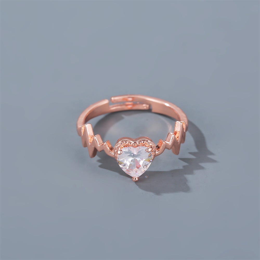 Korean Fashion New Hand-made Temperament Zircon Heart-shaped Ring Creative Ecg Love Ring Women Valentine's Day Gift Wholesale Nihaojewelry display picture 6