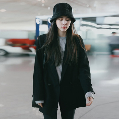 20 Autumn and winter Ouyang Nana Same item Simplicity black Easy leisure time British style Show thin suit coat