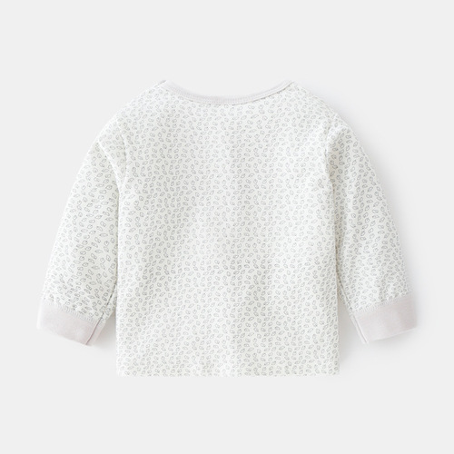 Baby pure cotton single-layer autumn and winter T-shirt patchwork cotton and wool 03 years old infant children spring and autumn shoulder opening base shirt children's clothing