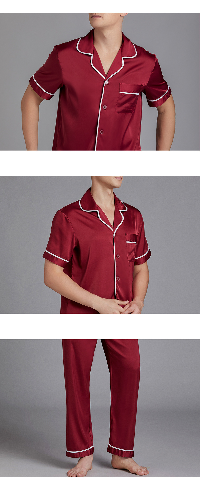 Men's Satin Pajamas Summer Short-sleeved Trousers Suit Thin Men's Home Wea Large Size Wholesale display picture 2