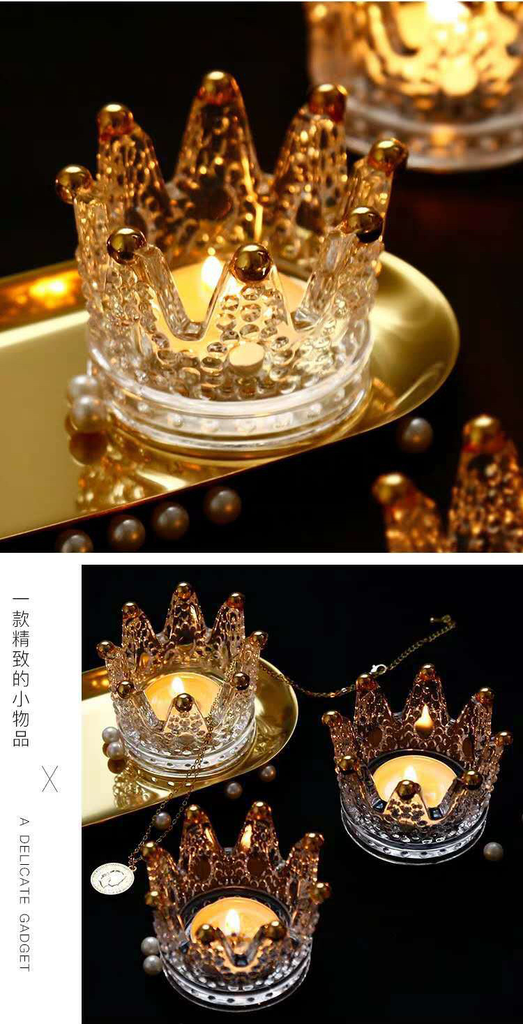 品秀皇冠玻璃烛台摆件首饰架 创意水晶玻璃烛台详情4