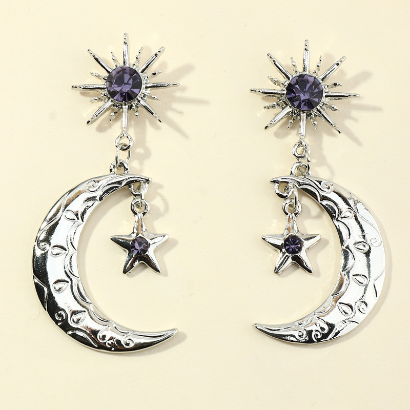 Creative Diamond Star Moon Earrings display picture 3