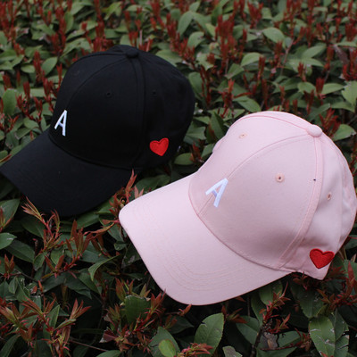 韩版春夏新款百搭A字母刺绣爱心棒球帽子 棉质男女情侣休闲鸭舌帽