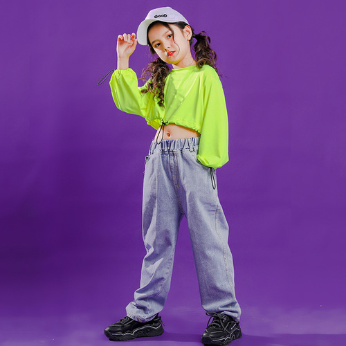 Girls jazz hiphop dance costumes children girl jazz hip hop  street dance oufits for kids children model catwalk singers dancers show dance wear