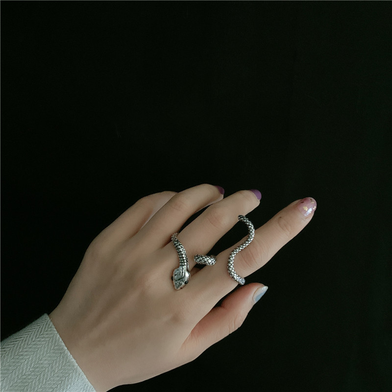 retro antique silver snake totem gemstone diamond exaggerated opening bracelet