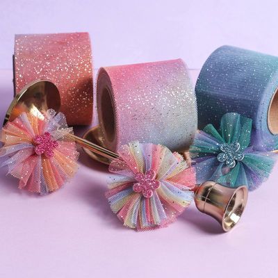 韩国雪纱带diy蝴蝶结发饰丝带礼品包装缎带服装辅料彩虹渐变网纱|ms