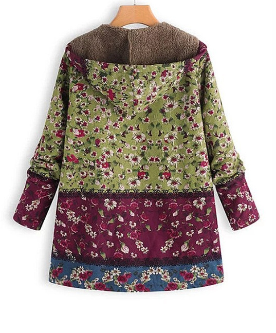 Women's Cotton Linen Print Hooded Sweatshirt 5