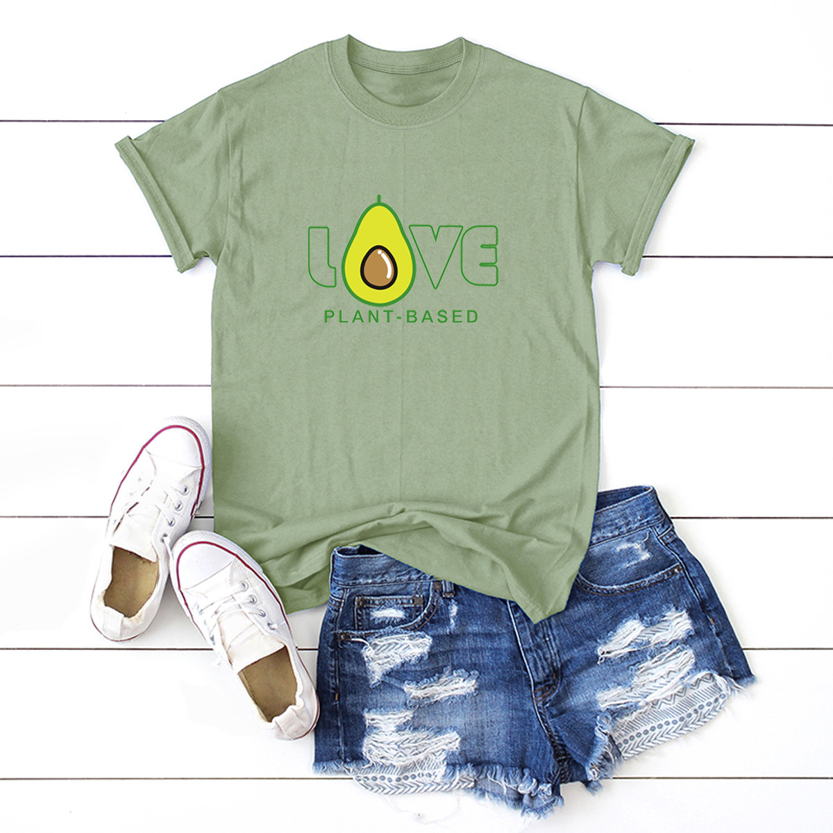 hot avocado print plus size short-sleeved T-shirt for women NSSN887