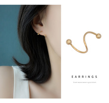 s925银耳环女 韩版小清新简约S型耳线条风光珠螺纹带耳堵耳饰品
