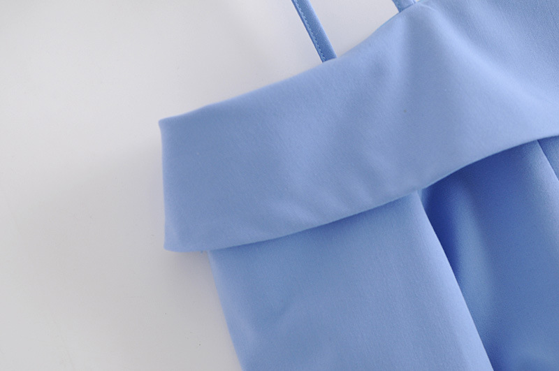 blue strapless long-sleeved one-line neck suspender top NSAM3080