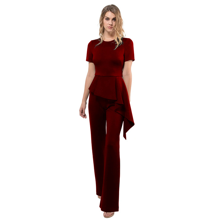 Summer Women Clothing Short Sleeve Lotus Leaf Jumpsuit Women Tight Trousers