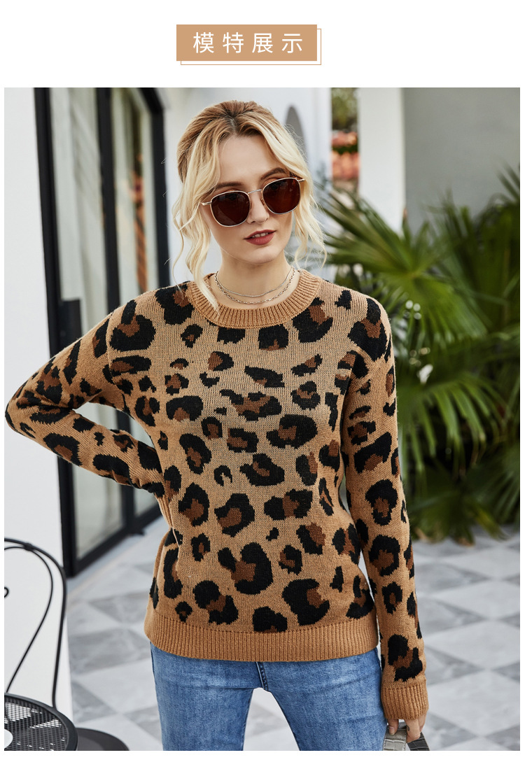 new women s leopard print mohair long sleeve round neck sweater NSYH7114