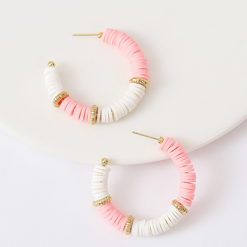 Fashion Trend Handmade Soft Clay C-shaped Beaded Earrings Color Earring Jewelry Wholesale Nihaojewelry display picture 5
