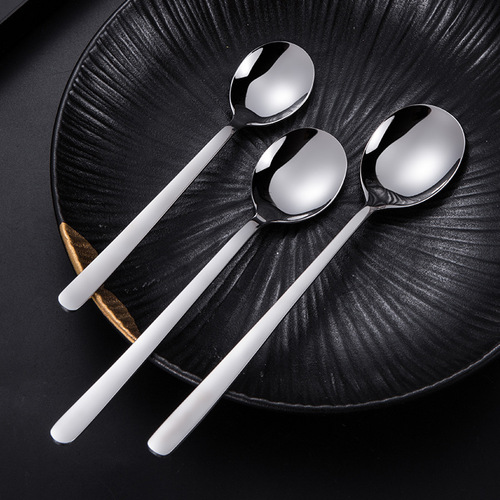 304 stainless steel spoon Korean-style dessert spoon fork coffee long-handled stirrer household lucky spoon stainless steel tableware