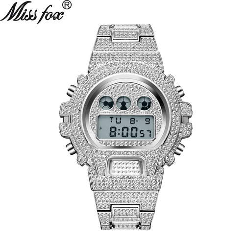 MISSFOX Japanese diamond-encrusted multifunctional fashion electronic watch, high-end diamond-encrusted waterproof men's watch factory direct sale