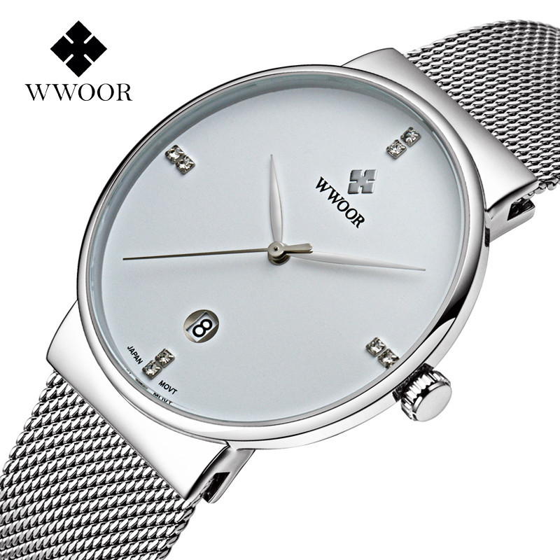 WWOOR hold Love 8018 nuevos hombres de negocios Milan Correa malla simple reloj cuarzo calendario impermeable ocio Tazón
