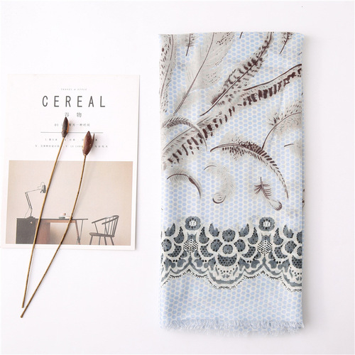 Age-reducing cotton and linen feel scarf for women, spring and autumn, Korean version, versatile, feather, plain pattern, long gauze scarf, shawl for women