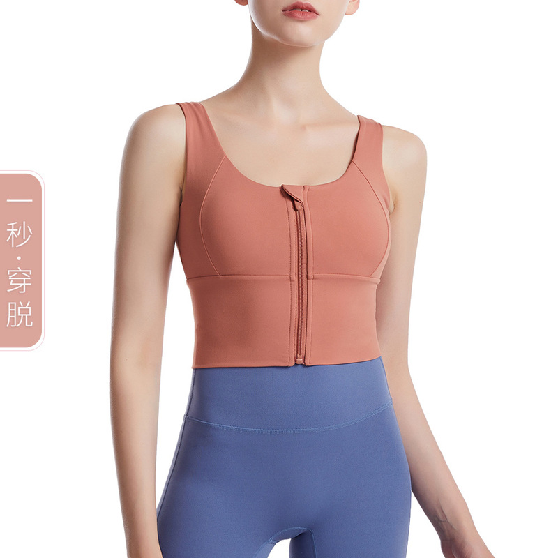 Double sided yoga sports underwear women zipper fitness shock proof running sports bra