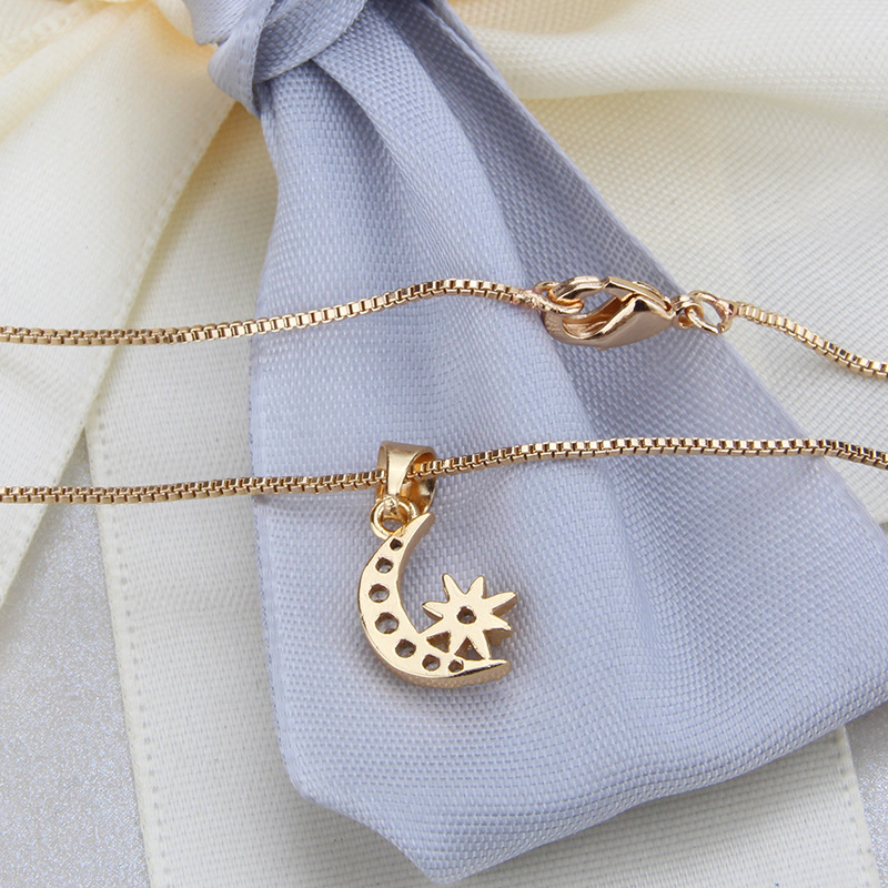 Hot Sale Moon And Star Necklace Set New Gold-plated Star Moon Pendant Ear Pin Wholesale Nihaojewelry display picture 7