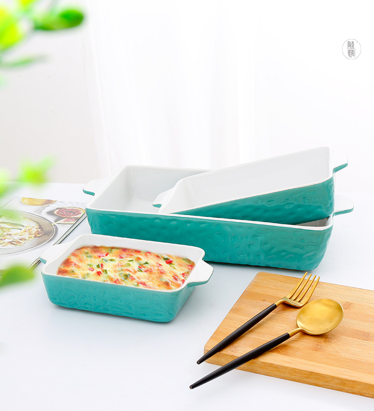 色釉双耳烘焙烤盘陶瓷烤箱用微波炉芝士焗饭碗长方形陶瓷烤盘