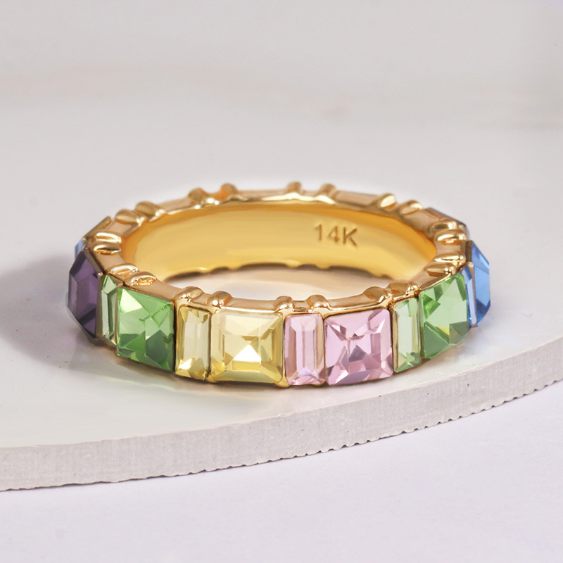 hot-selling copper rings fashion gold-plated color zirconium geometric ring wholesale nihaojewelry