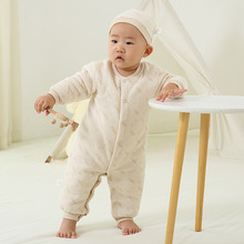 嬰兒衣服春裝新款羽絨棉寶寶哈衣現貨批發夾棉三層保暖嬰兒連體衣